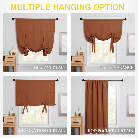 NICETOWN Kitchen Window Curtains - Tie Up Shade Light Filter Roman Shade Drapes Rod Pocket Valance Elegant for Halloween Decoration, 40 x 54 inches, Burnt Orange, 1 Panel