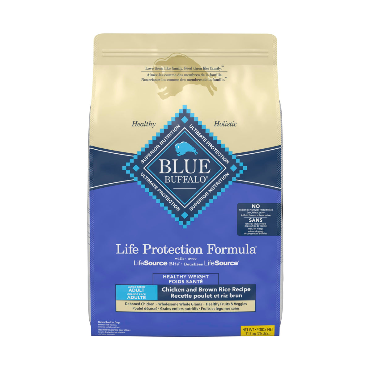 Blue Buffalo Life Protection Formula Chicken & Brown Rice Healthy Weight Large Breed Adult Dry Dog Food, Supports Immunity with LifeSource Bits, Promotes Healthy Lean Muscles,11.7kg/26 lbs 🍁 All In One Marketplace Canada