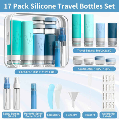 INSFIT 17 Pack Travel Bottles for Toiletries, TSA Approved 90ml 60ml Travel Size Toiletries, BPA Free Leak Proof Squeezable Silicone Tubes Travel Essentials for Shampoo Conditioner Lotion Soap 🍁 All In One Marketplace Canada