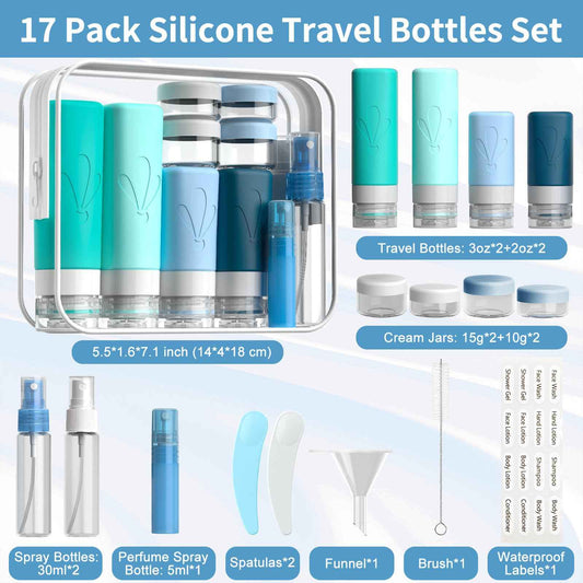 INSFIT 17 Pack Travel Bottles for Toiletries, TSA Approved 90ml 60ml Travel Size Toiletries, BPA Free Leak Proof Squeezable Silicone Tubes Travel Essentials for Shampoo Conditioner Lotion Soap 🍁 All In One Marketplace Canada