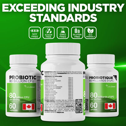 CelluGreen Probiotics 80 Billion CFU for Men & Women – 15 Strains – Digestive & Gut Health Support – Bloating & Gas Relief – Shelf Stable, Vegan, Non-GMO – 60 Capsules 🍁 All In One Marketplace Canada