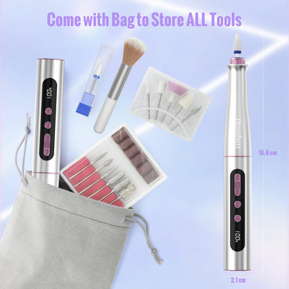 Denabuty Cordless Electric Nail Drill Machine, 13 in 1 Nail File Kit 35000RPM Professional Portable Rechargeable E File for Acrylic Polish Gel Removal Manicure Pedicure Set with 5 Speeds DN-2402 🍁 All In One Marketplace Canada