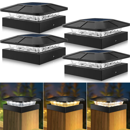 peasur 4x4 Solar Post Caps Lights, 3 Modes Fence Post Solar Lights for Outdoor Vinyl Wooden Posts, Waterproof Deck Post Solar Lights for Garden Porch, Black 4 Pack 🍁 All In One Marketplace Canada