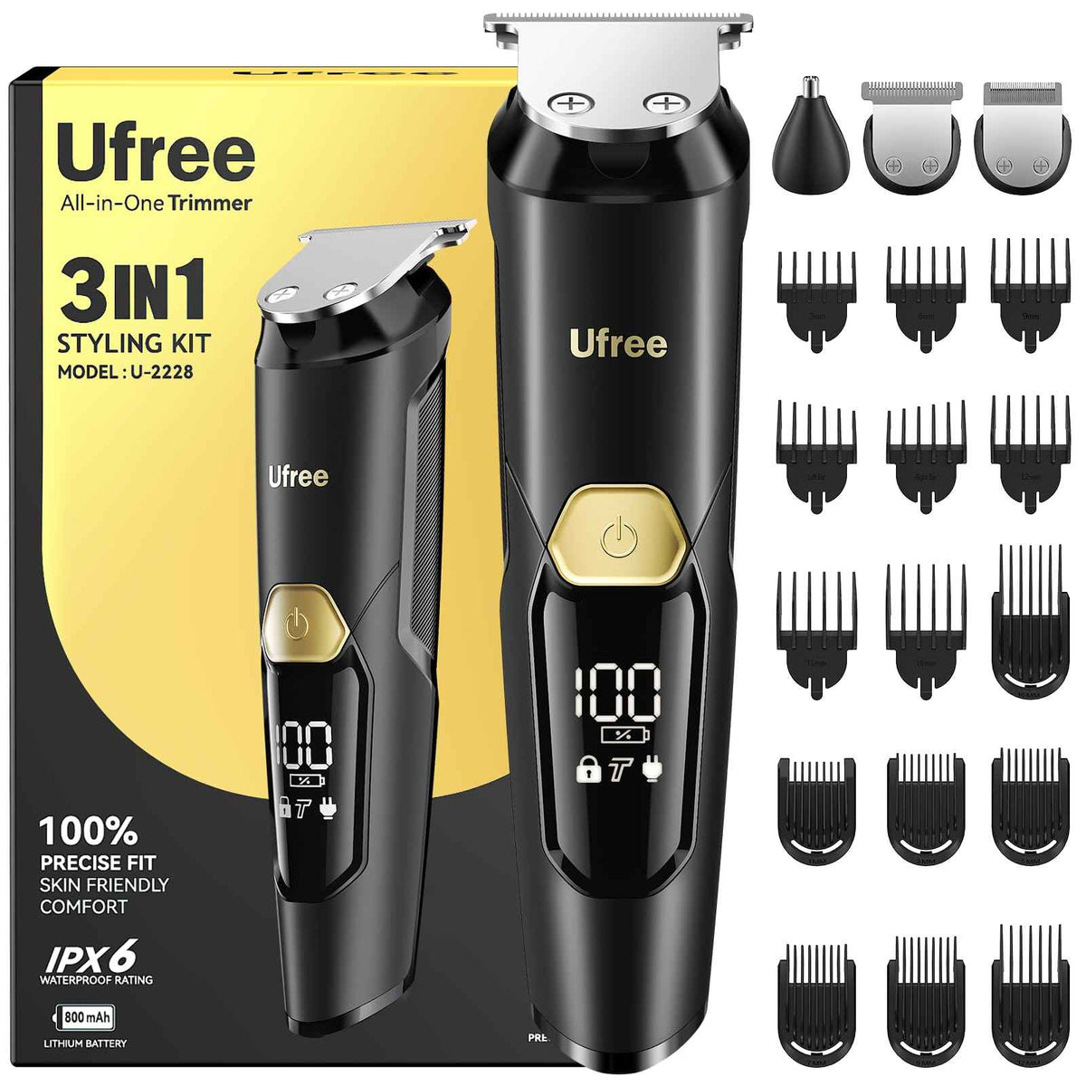 Ufree 3-in-1 Beard Trimmer for Men, Waterproof Electric Razor Shaver for Facial Hair, Rechargeable Hair Trimmer Clippers Grooming Kit, Gifts for Husband Father 🍁 All In One Marketplace Canada