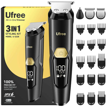 Ufree 3-in-1 Beard Trimmer for Men, Waterproof Electric Razor Shaver for Facial Hair, Rechargeable Hair Trimmer Clippers Grooming Kit, Gifts for Husband Father 🍁 All In One Marketplace Canada