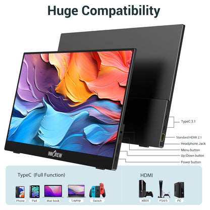 InnoView Portable Monitor, 15.6 Inch FHD 1080P USB C HDMI Second External Monitor for Laptop, Desktop, MacBook, Phones, Tablet, PS5/4, Xbox, Switch, Built-in Speaker with Smart Cover 🍁 All In One Marketplace Canada