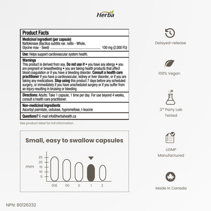 Herba Nattokinase Supplement 2000 FU – 100mg, 120 Delayed Release Capsules | Helps to Support Heart Health | Made in Canada 🍁 All In One Marketplace Canada