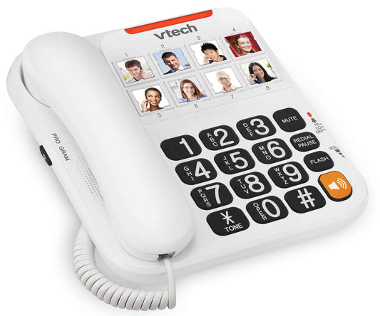 VTech Corded Phone with Oversized High-Contrast Buttons, 8 Photo Speed Dial, Large Buttons, Talking Digits for Seniors, Visual Ringer, Full-Duplex, Earpiece and Speakerphone Volume Control | SN1117 🍁 All In One Marketplace Canada