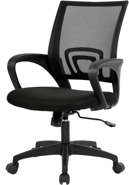 BestOffice | Ergonomic Office Chair | Mid-Back Swivel Desk Chair | Breathable Backrest & Lumbar Support | Adjustable Height | Sponge Seat | Rolling Wheels | Dark Black | for Adults & Women 🍁 All In One Marketplace Canada