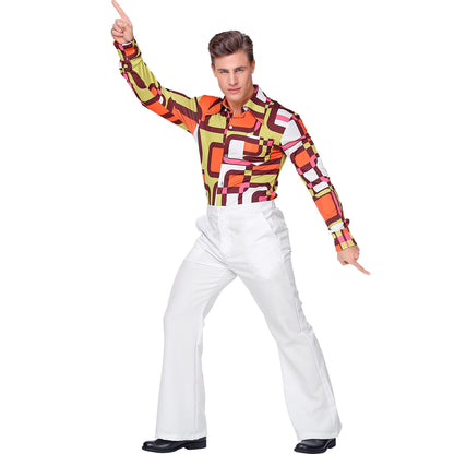 Widmann 70s Groovy Style Retro Flared Trousers Fancy Dress, Adult Unisex, Wide-Leg Disco Cut Comfortable Fabric, Suitable for Halloween, Carnival and Themed Events and Celebrations - White - L/XL