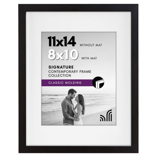 Americanflat 11x14 Picture Frame with Shatter-Resistant Glass - Use as 8x10 Frame with Mat or Display 11x14 Photo Without Mat - Signature Collection - Picture Frames for Wall Display - Black 🍁 All In One Marketplace Canada