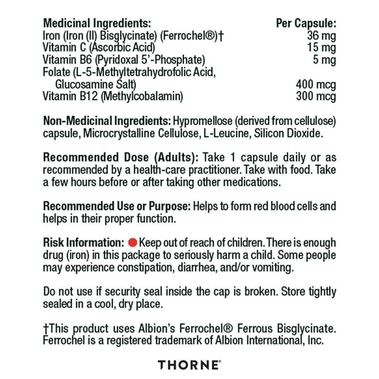 Thorne Ferrasorb - Complete Blood Support Formula with Iron, Folate, and B vitamins - 60 Capsules - 60 Servings 🍁 All In One Marketplace Canada