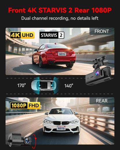 REDTIGER 4K Dash Cam Front and Rear, STARVIS 2 Sensor, Touch Screen 3.18", Voice Control, 20MB/s 5.8GHz WiFi 6 Car DashCam with 128GB Card, GPS, Night Vision, Emergency Lock, Parking Mode(F7N Touch) 🍁 All In One Marketplace Canada