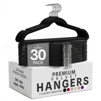 Utopia Home Velvet Hangers 30 Pack, Heavy Duty, Non-Slip, Space Saving Felt Clothes Hangers with 360° Hook & Notches (Black) 🍁 All In One Marketplace Canada