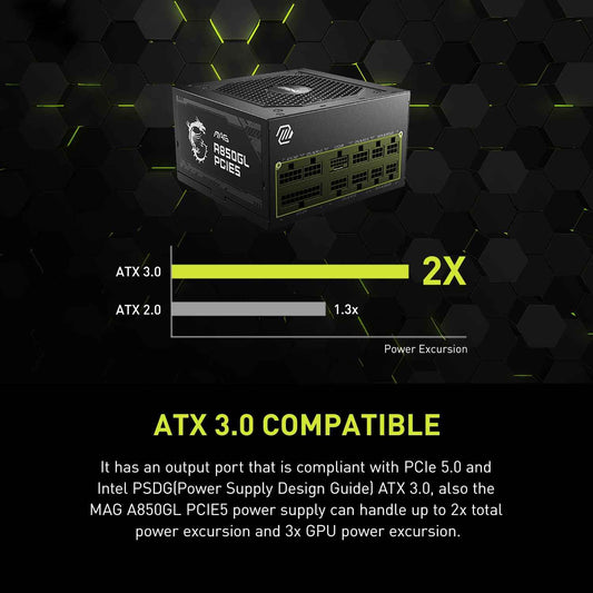 MSI MAG A850GL PCIE5, Fully Modular Compact Gaming 850W Power Supply, 80+ Gold, ATX 3.1 & PCIe 5.1 Ready, Native Dual-Color 12V-2x6 Cable, 10 Year Warranty 🍁 All In One Marketplace Canada