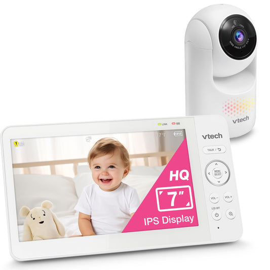 VTech Advanced HQ Max 7" Digital Video Baby Monitor with Pan-Tilt-Zoom, Night Light, Long Range, 2-WayTalk, Display, and Lullabies, No WiFi, White 🍁 All In One Marketplace Canada