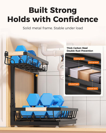 Sevenblue 2 Pack Under Sink Organizer, Height Adjustable 2 Tier Under Sink Organizer Kitchen, Multi-Purpose Storage Shelf for Kitchen Bathroom Cabinet (Black, Large) 🍁 All In One Marketplace Canada