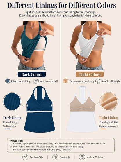Danysu V Neck Cotton Tank Tops with Built-in Shelf Bra Sleeveless Racerback Fitted Basic Cami Shirts Bright White S 🍁 All In One Marketplace Canada