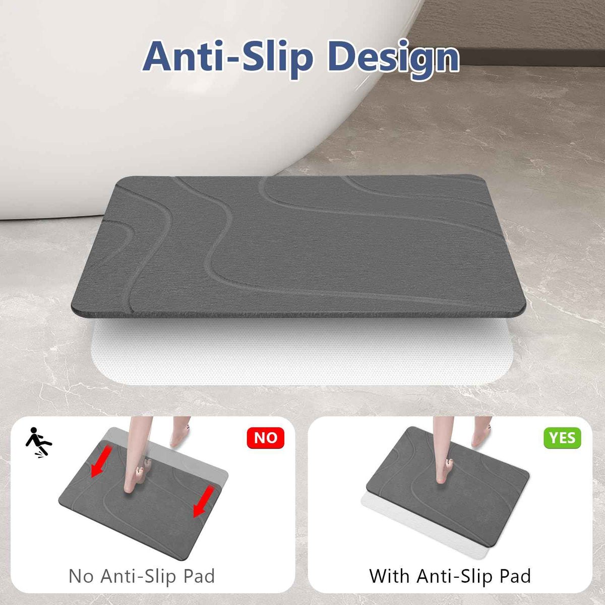 Ceecysaa Stone Bath Mat, Non-Slip Diatomaceous Earth Shower Mat, Quick Drying Bath Mat Stone, Super Absorbent Diatomite Bath Mats for Bathroom Kitchen, Easy to Clean, 60 x 39cm, Dark Gray 🍁 All In One Marketplace Canada