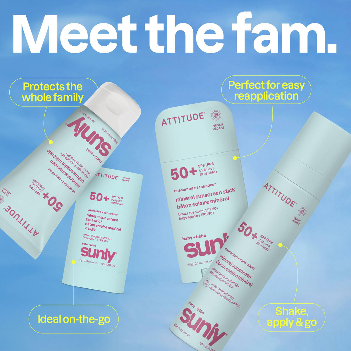 ATTITUDE Baby Mineral Sunscreen Lightweight Lotion SPF 50, Broad Spectrum Zinc Oxide, EWG Verified, Non-Nano, Water-Resistant 80 Minutes, Non-Greasy for Face & Body, Vegan, Unscented, 80 grams 🍁 All In One Marketplace Canada
