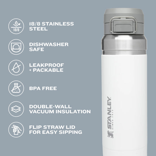 Stanley Quick Flip GO Water Bottle 24 oz | Push Button Lid | Leakproof and Packable for Travel and Sports | Insulated Stainless Steel | BPA-Free | Pomelo 🍁 All In One Marketplace Canada