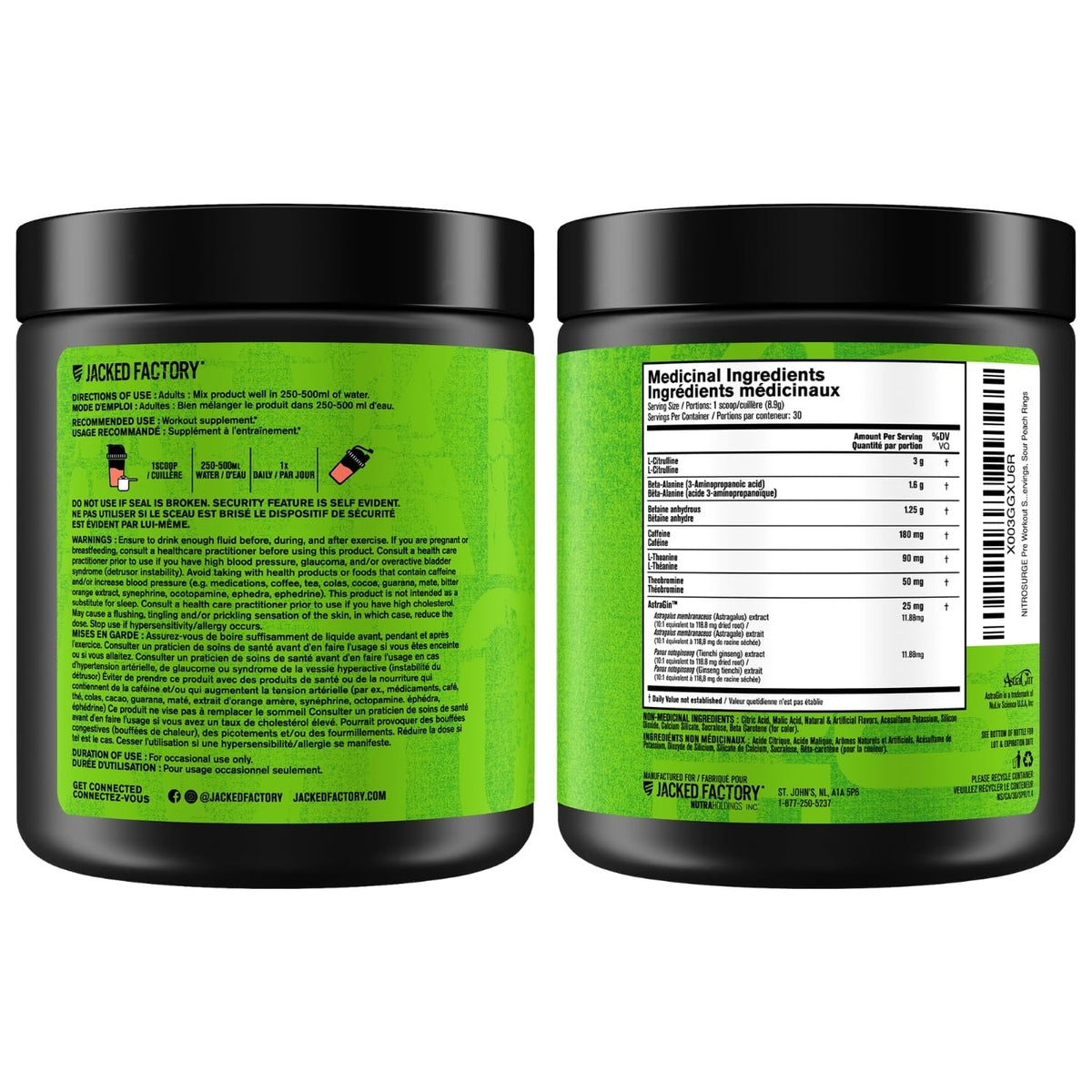 NITROSURGE Pre Workout Supplement - Endless Energy, Instant Strength Gains, Clear Focus, Intense Pumps - Nitric Oxide Booster & Preworkout Powder with Beta Alanine - 30 Servings, Sour Peach Rings 🍁 All In One Marketplace Canada