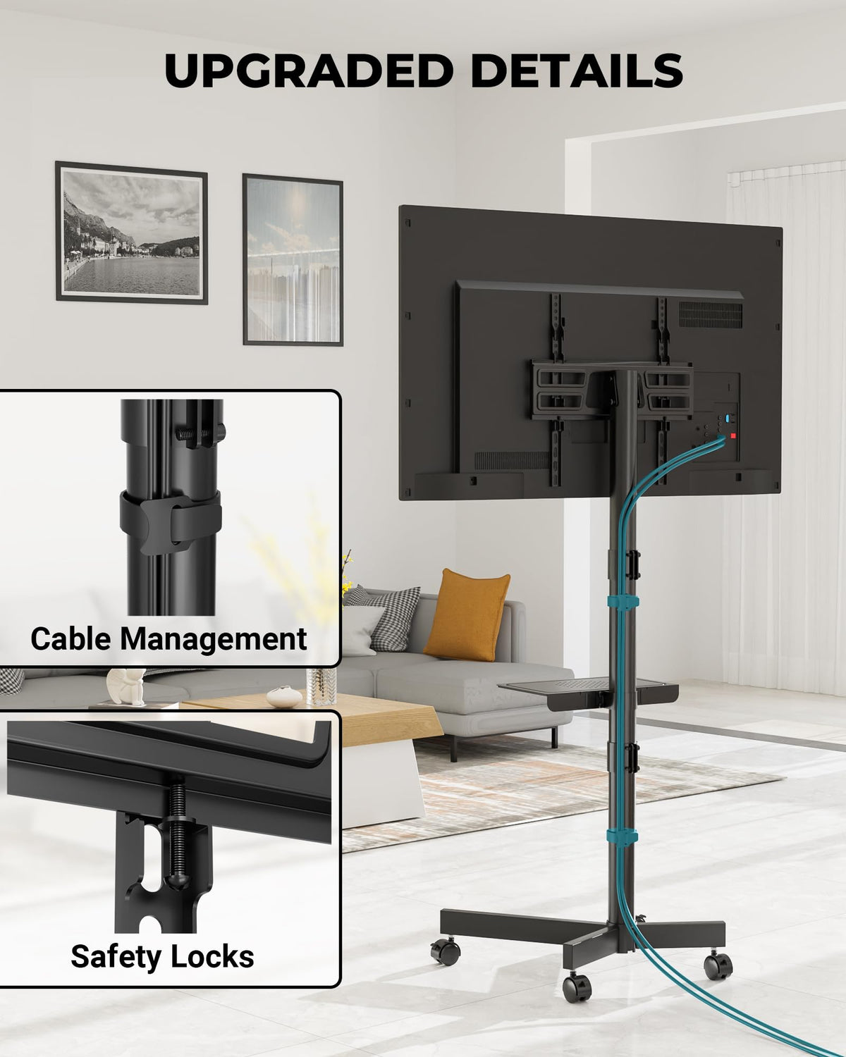 BONTEC Mobile TV Stand with Tilt Function, Rolling TV Cart for 23-60" LED, LCD, OLED TVs, Holds up to 88lbs, Max VESA 400x400mm, Adjustable Media Shelf, TV Stand for Living Room, Bedroom, Office 🍁 All In One Marketplace Canada