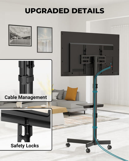 BONTEC Mobile TV Stand with Tilt Function, Rolling TV Cart for 23-60" LED, LCD, OLED TVs, Holds up to 88lbs, Max VESA 400x400mm, Adjustable Media Shelf, TV Stand for Living Room, Bedroom, Office 🍁 All In One Marketplace Canada
