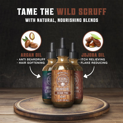 Viking Revolution - Beard Oil - All Natural Variety Sandalwood, Pine & Cedar, Clary Sage - Gifts For Men - Conditioning and Moisturizing - Valentines Day Gift for Him - 3 x 30 ml 🍁 All In One Marketplace Canada