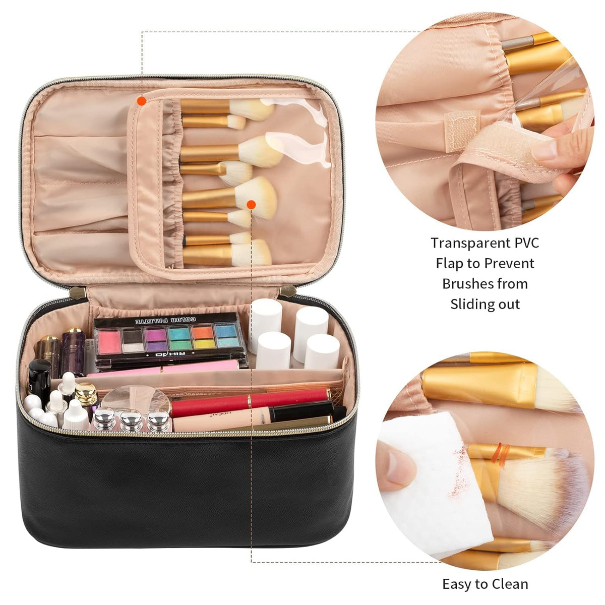 Makeup Bag, Portable Cosmetic Bag, Large Capacity Travel Makeup Case Organizer for Women and Girls, Train Case Makeup Bag for Toiletries for Traveling with Handle and Divider, Black 🍁 All In One Marketplace Canada