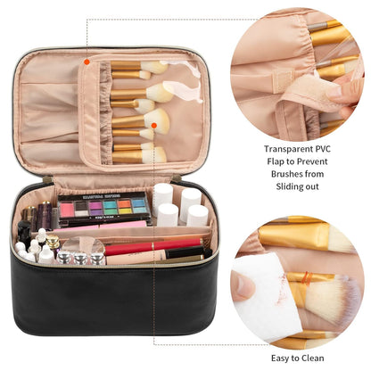 Makeup Bag, Portable Cosmetic Bag, Large Capacity Travel Makeup Case Organizer for Women and Girls, Train Case Makeup Bag for Toiletries for Traveling with Handle and Divider, Black 🍁 All In One Marketplace Canada