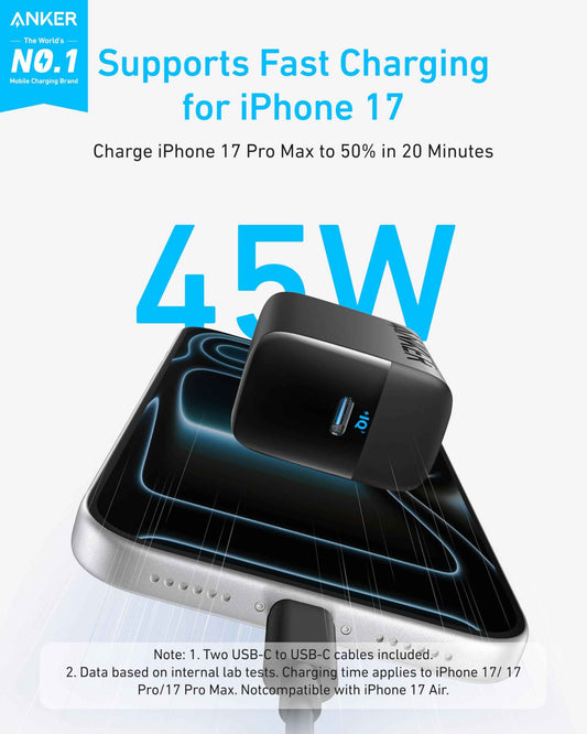 Anker 45W USB C Charger Block, PPS Fast Charger with USB-C Cable for iPhone 17/16/15 and More Series, iPad, Galaxy S24 Ultra (2-Pack 5 ft Cable Included) 🍁 All In One Marketplace Canada