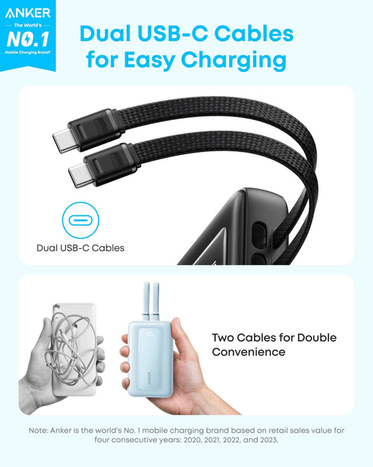 Anker Zolo Power Bank, 20,000mAh 45W Max Fast Portable Charger with Built-in USB-C Cable, USB C&A, 40W Battery Pack for iPhone 17 Series, MacBook, Samsung, and More (Built-in C Cable*2) 🍁 All In One Marketplace Canada