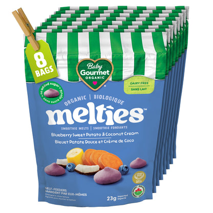 Baby Gourmet Melties, Blueberry, Sweet Potato & Coconut Cream, 23 g Bag (Pack of 8) | 8 Months+ | Meltable Snack for Self-Feeding | Organic | Canadian Brand 🍁 All In One Marketplace Canada