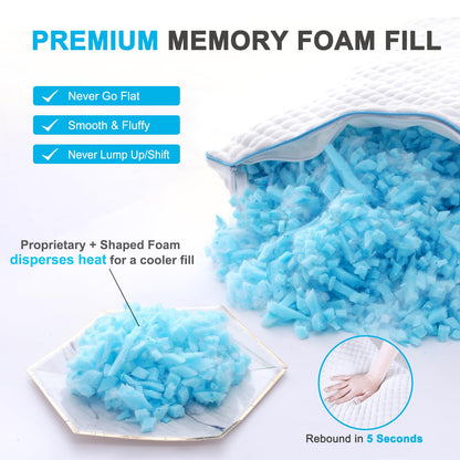 VVZ Cooling Shredded Memory Foam Pillows Queen Size 2 Pack, Adjustable Firm Bed Pillows for Side Back Stomach Sleepers, Luxury Gel Pillow for Hot Sleepers with Breathable Washable Cover 🍁 All In One Marketplace Canada