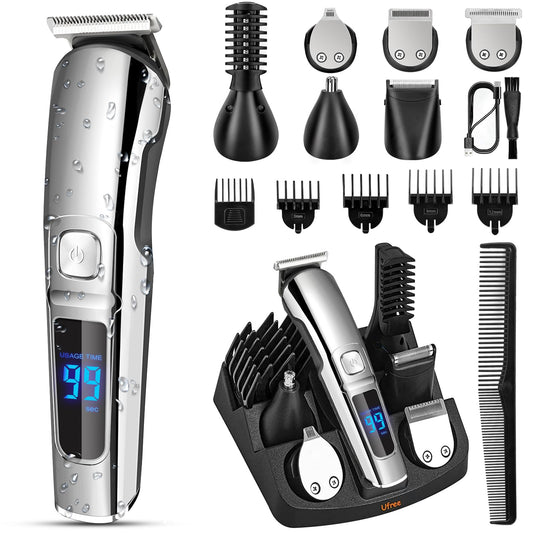 Ufree Beard Trimmer for Men, Waterproof Electric Razor Shaver for Nose, Body, Face and Mustache, Cordless Hair Clippers Men Grooming Kit, Gifts for Husband Father Silver 🍁 All In One Marketplace Canada