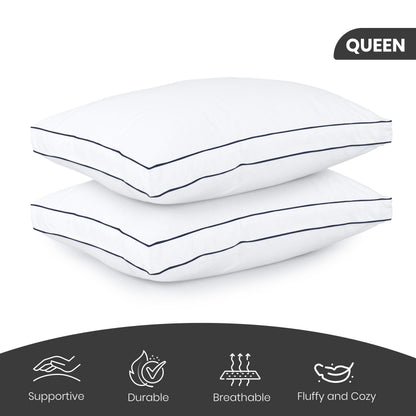 Utopia Bedding Bed Pillows for Sleeping Queen Size (Navy Hem), Set of 2, Cooling Hotel Quality, Gusseted Pillow for Back, Stomach or Side Sleepers 🍁 All In One Marketplace Canada