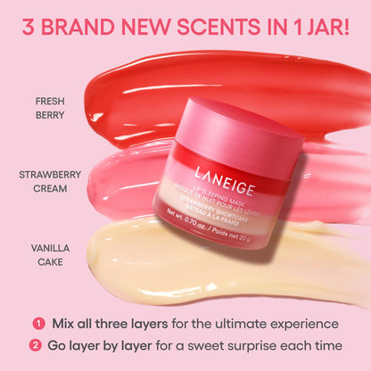 Laneige Berry Sweet Lip Trio Set | Lip Sleeping Mask Strawberry Shortcake & Mini Lip Glowy Balms in Berry & Vanilla