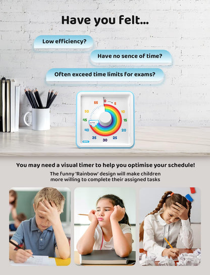 LIORQUE Visual Timer 60 Minute Countdown Timer for Kids Autism with Rainbow Pattern Design, Silent Time Management Tool, No Ticking 🍁 All In One Marketplace Canada