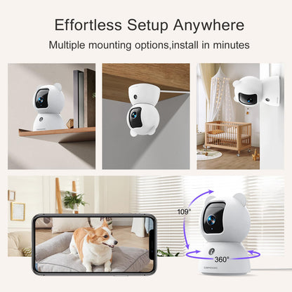 CINMOORE 2.5K Camera Surveillance Interieur, Indoor Security Cam, Free AI Pet/Person/Cry Detection, 4MP Pet Camera with Phone App Pan Tilt 2.4GHz WiFi, Night Vision, Full Duplex Audio 🍁 All In One Marketplace Canada