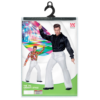 Widmann 70s Groovy Style Retro Flared Trousers Fancy Dress, Adult Unisex, Wide-Leg Disco Cut Comfortable Fabric, Suitable for Halloween, Carnival and Themed Events and Celebrations - White - L/XL