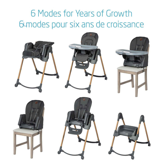 Maxi-Cosi Minla 6-in-1 High Chair, convertible, from birth, detachable kitchen booster seat, compact fold, easy to clean, Classic Graphite 🍁 All In One Marketplace Canada