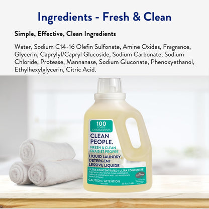 The Clean People Liquid Laundry Detergent - Recyclable Packaging, Stain Fighting - Ultra Concentrated, Laundry Soap (50 Fl Oz, Fresh Scent) 🍁 All In One Marketplace Canada