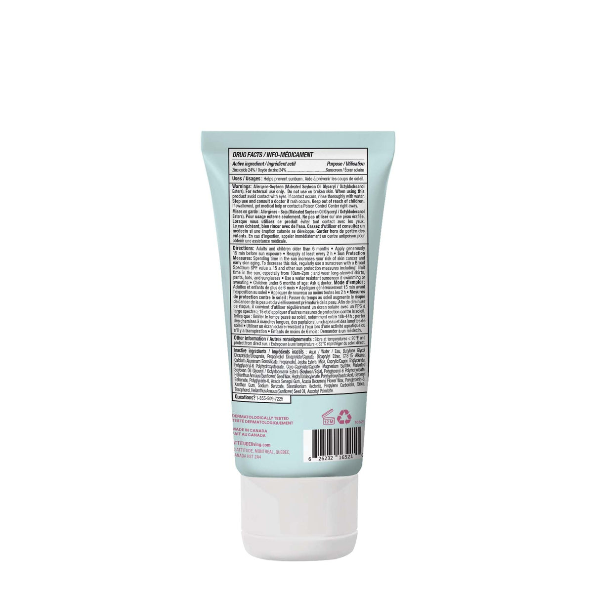 ATTITUDE Baby Mineral Sunscreen SPF 50, Broad Spectrum Zinc Oxide, EWG Verified, Mineral-Based, Non-Nano, Lightweight Cream for Face & Body, Gentle Formula, Unscented, 80 grams 🍁 All In One Marketplace Canada
