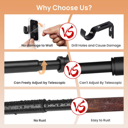 upsimples No Drill Curtain Rods for Window 28 to 48 Inches, 5/8 Inch Diameter Renter Friendly Drapery Rod with Adhesive Brackets without Drilling, Adjustable from 27 to 52 Inches, Black 🍁 All In One Marketplace Canada