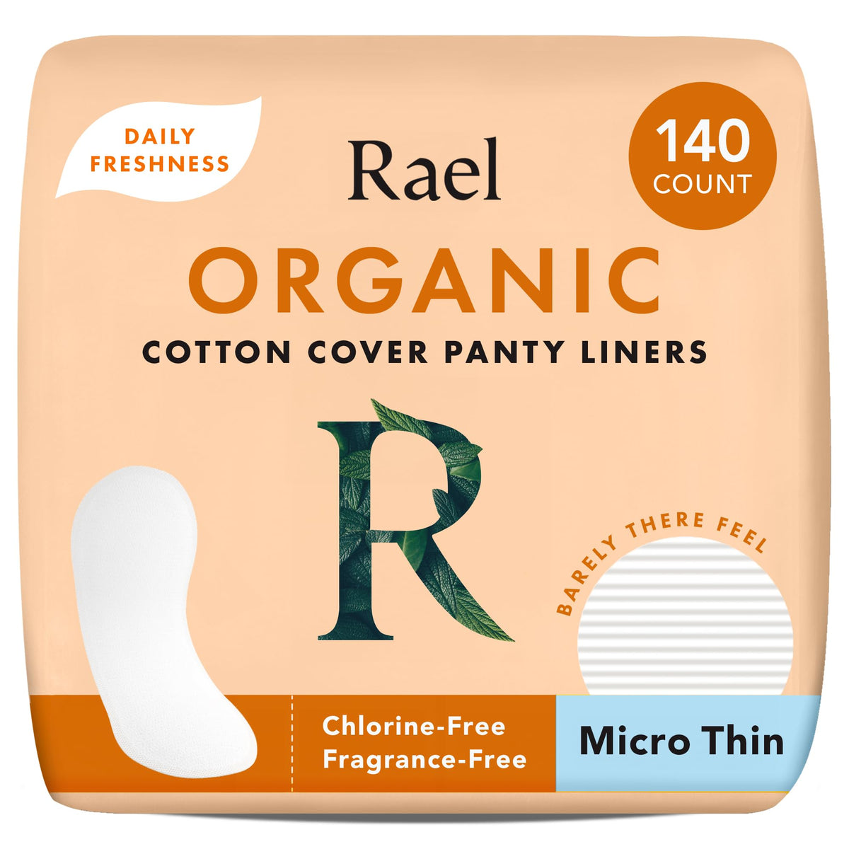 Rael Panty Liners for Women, Organic Cotton Cover - Daily Pantiliners, Light Absorbency, Unscented, Chlorine Free (Micro Thin, 140 Count) 🍁 All In One Marketplace Canada