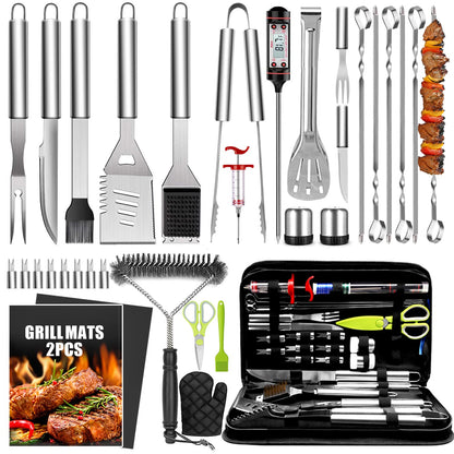 34Pcs BBQ Grill Accessories Tools Set, 16 Inches Stainless Steel Grilling Tools with Carry Bag, Thermometer, Grill Mats for Camping/Backyard Barbecue, Grill Tools Set for Men Women 🍁 All In One Marketplace Canada