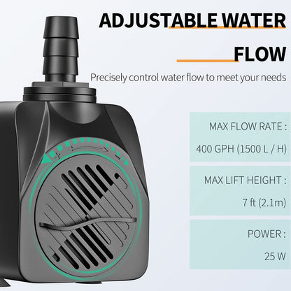 Pawfly 400 GPH Submersible Water Pump 25W 7ft. High Lift Quiet Pump with 6ft Power Cord for Fountain Aquarium Fish Tank 🍁 All In One Marketplace Canada