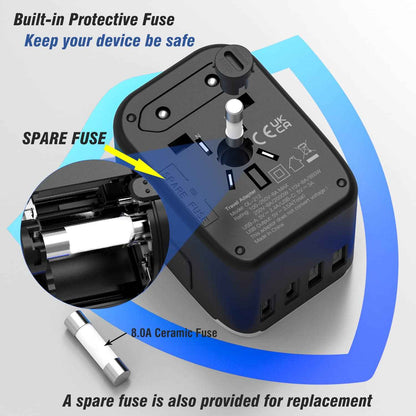 RXSQUL Universal International Power Travel Plug Adapter, 5 in 1 European Travel Plug Adapter W/ 3.5A 2xUSB-A And 2xUSB C Wall Charger and Worldwide AC Outlet for Europe USA UK AUS Asia-Black 🍁 All In One Marketplace Canada