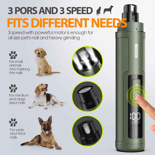 IREDOON Dog Nail Grinder Upgraded - Professional 3-Speed Super Quiet and Low Vibration Electric Pet Nail Grinder with 4 LED Lights - Painless Paws Grooming & Smoothing for Small to Large Dogs (Green) 🍁 All In One Marketplace Canada